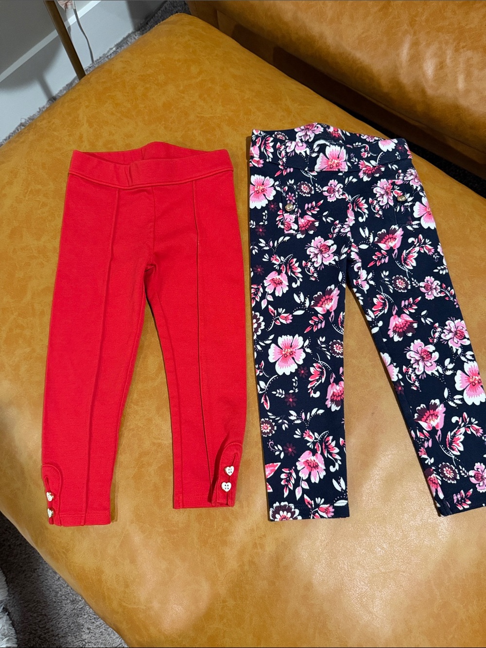 Janie and Jack Red Legging & Navy Floral Legging Set